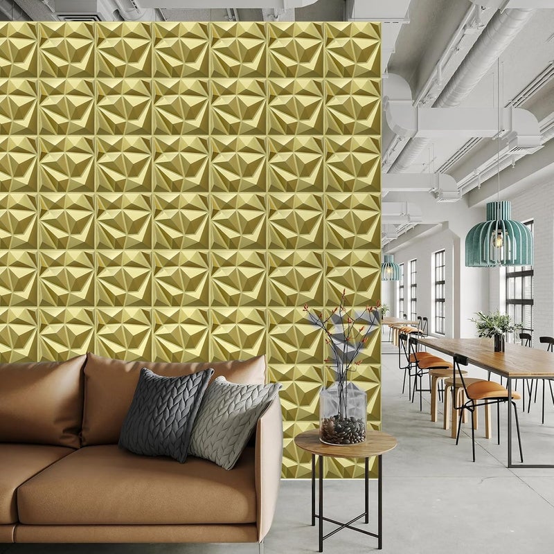LEVOWAY 33 Pack 3D Modern Diamond Wall Panels for Interior Wall Decor,12''x12'' Champaign Gold Accent Wall Panles for Living Room,TV Wall Background,Bedroom - Image 4